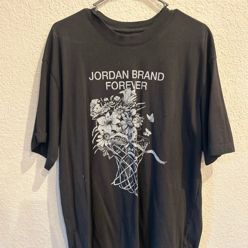 Jordan Black Graphic Tee with White Floral Design